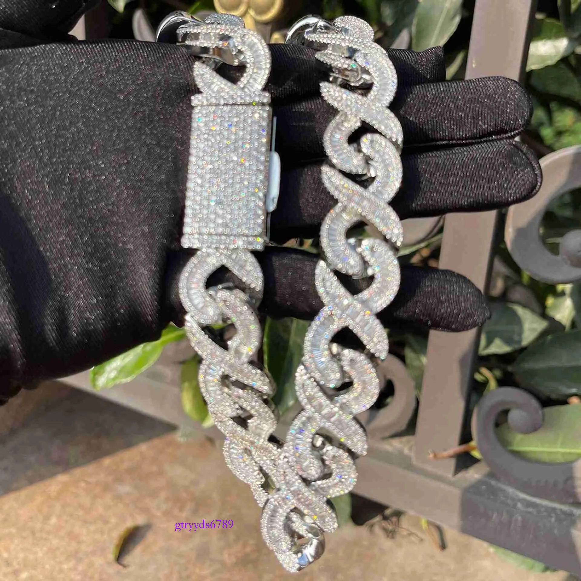 Men 12mm Wide k Sier Iced Out Baguette Cut Moissanite Hip Hop Custom Cuban Necklace