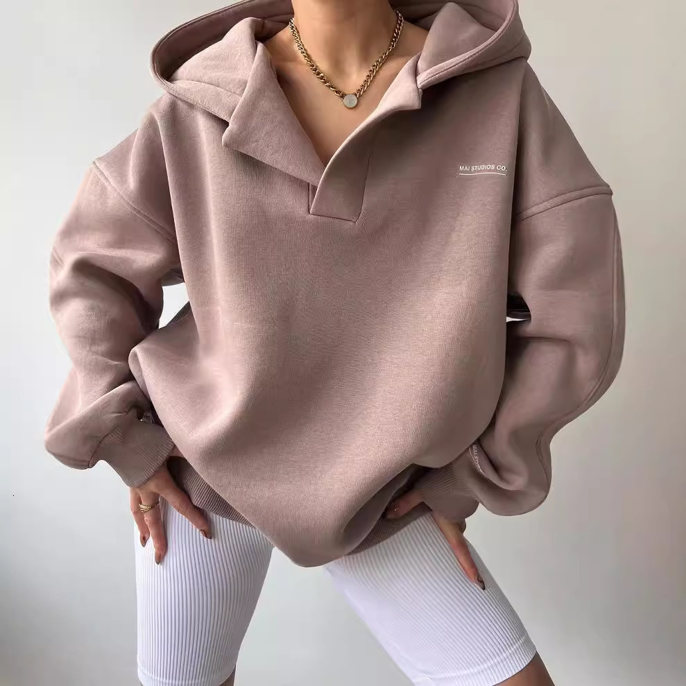 New Plush Hooded Printed Long Sleeve Basic Multi functional V-neck Sweater Designer Trendy Hoodie