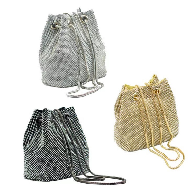 Spring and Summer New Snake Bone Chain Inlaid Diamond Portable Bucket Bag Banquet Dress One Shoulder Crossbody Women's Bag