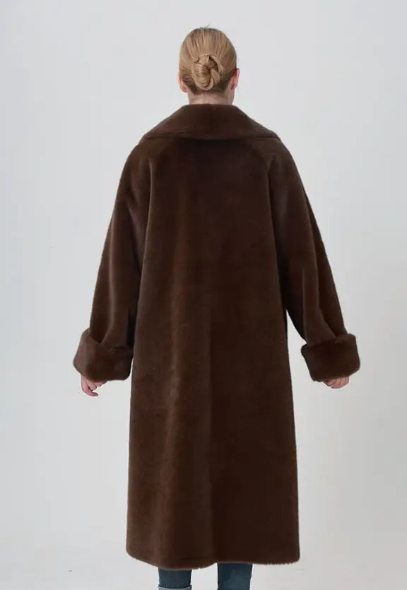 Winter womens faux fur coat set with belt mink coat 241107