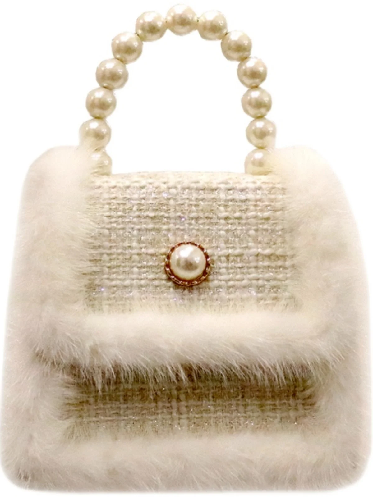 High-quality mink fur tweed chain crossbody pearl tote shoulder bag 2023 new autumn