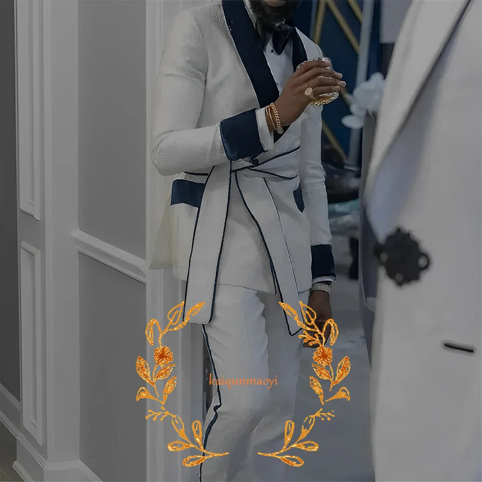 Mens Jacquard Set Formal Wedding Groom Evening Dress Double Chest Jacket Velvet Necklace XS-5XL Mens Wear 241106