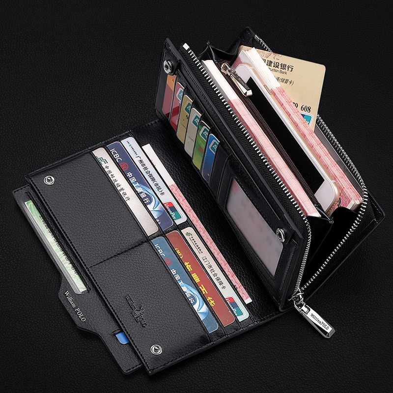 Williampolo Men Brand Clutch Bag Business Leather Wallet Credit Card Organizer Detachable Card Holder Gift for Men