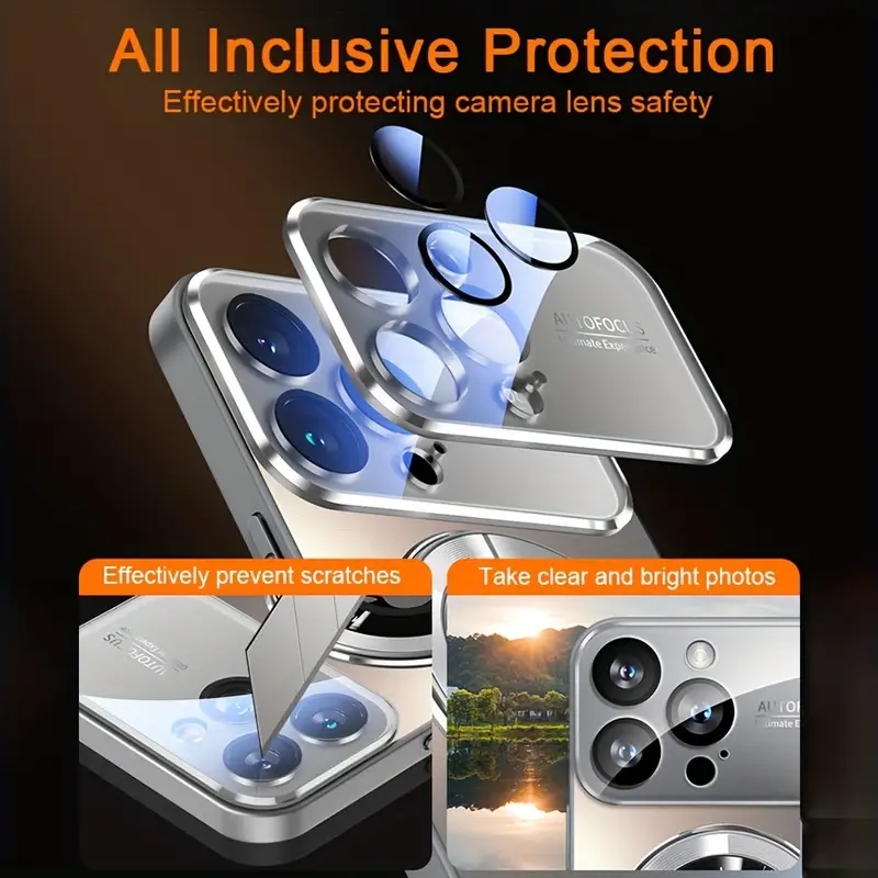 Luxury Glass Window MagSafe Compatible Case for iPhone 11/12/13/14/15 Pro Max Plus - Wireless Charging Ready, Shockproof PC Hard Cover (Drop Protectio