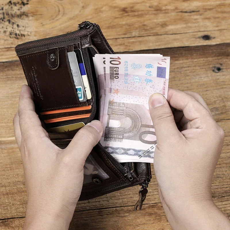 Genuine Leather Wallets for Women Men Short Bifold Fashion Green Purses Card Holder Coin Purse Money Clip Banknote Clutch Wallet