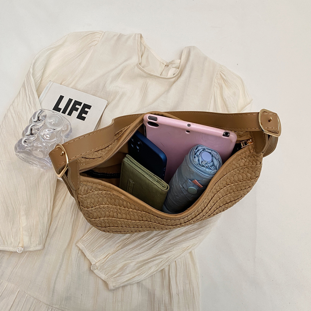 Ladies Fashion Summer Straw Crossbody Bag Women Beach Holiday Shopping Woven Shoulder Handbag Purses Trendy Women Hobo Bags