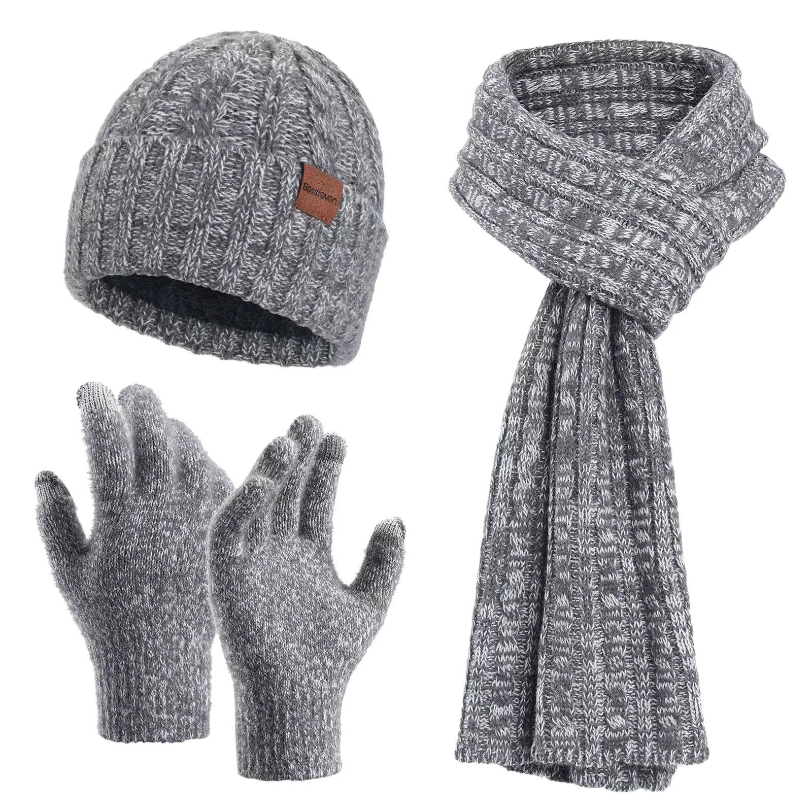 Womens winter warm hat long neck scarf touch screen gloves with wool knitted hat winter warm hat 241107