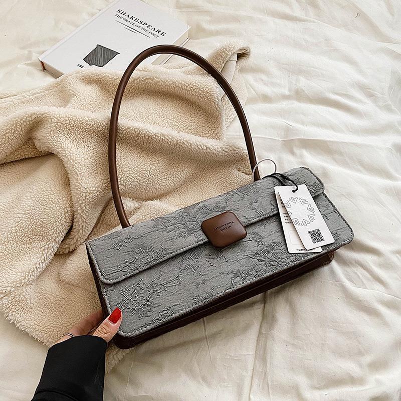 Square Printed Large Capacity Fashionable Canvas Stick Bag, Autumn and Winter Niche Retro One Shoulder Underarm Bag,