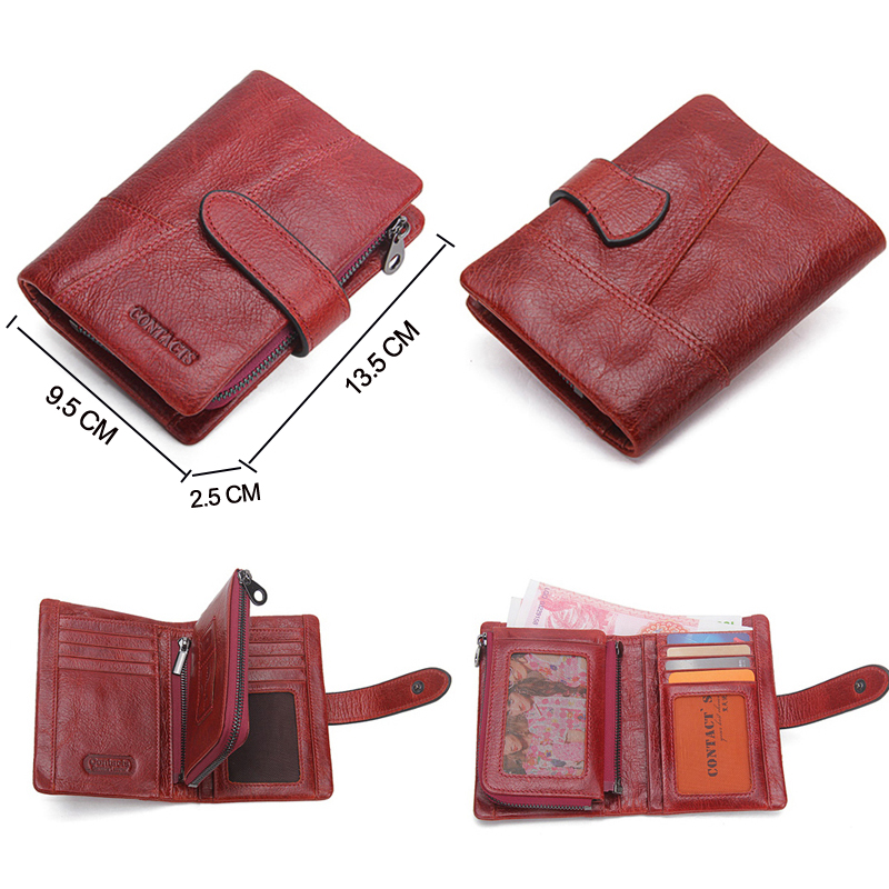 CONTACT'S Retro luxury Genuine Leather Women Men Wallets High Quality Brand Design Zipper Wallet Womens Purses For Card Holders