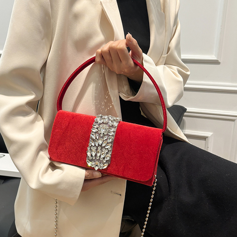 Diamond Shoulder Bag for Party 2024 New Retro Versatile Crossbody Women's Chains Handbags Luxury Designer Evening Clutch