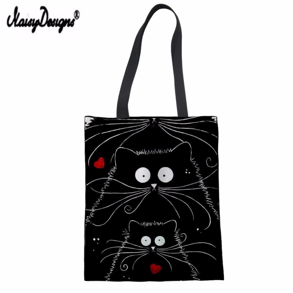 NOISYDESIGNS Women Canvas Tote Bags Simple Heart Cats Pattern Printed Girls Eco HandBags Summer Beach Bag Female DIY Custom