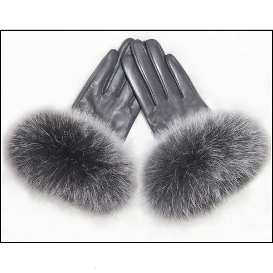 color womens leather sheepskin gloves for winter warmth thick touch screen high-end fox fur gloves fashionable and 241106