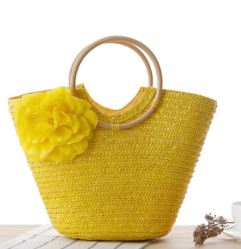 Women's boutique woven handbags fashion flowers handkerchief straw beach bag large capacity dumplings women's handbag wholesome
