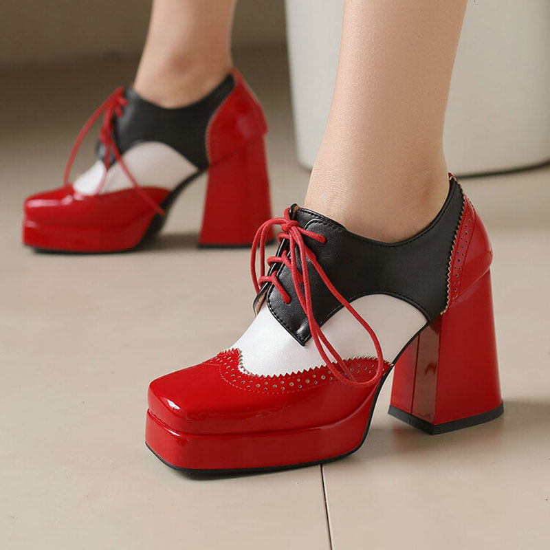 Phoentin Platform Booty Woman Mixed Colors Chunky High Heels Square Toe Lace Up Ankle Boots Women's Shoes Fashion 2024 Ft3691