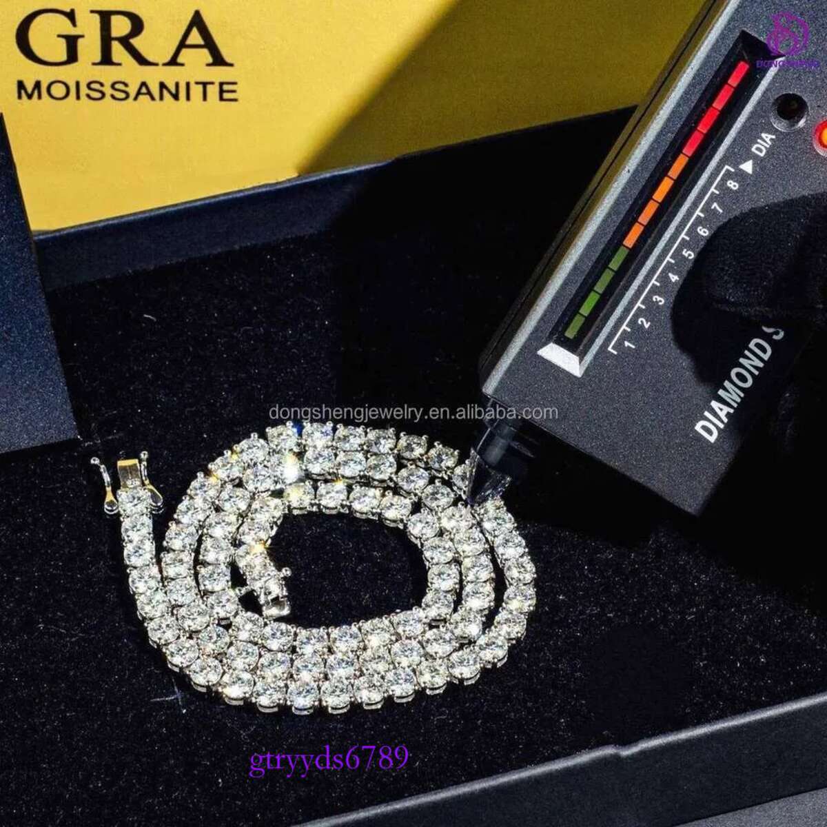 Factory Custom Cheap China Wholesale Blue Vvs Moissanite Dia Cluster Tennis Chain