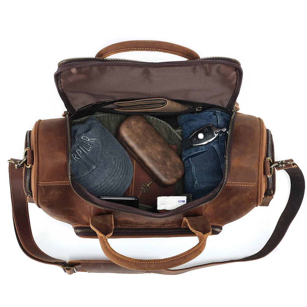 New Fashion Genuine Leather Men's Travel Bag Cowhide Luggage Bag For Man Crazy Horse Leather Crossbody Hand Luggage Shoulder Bag