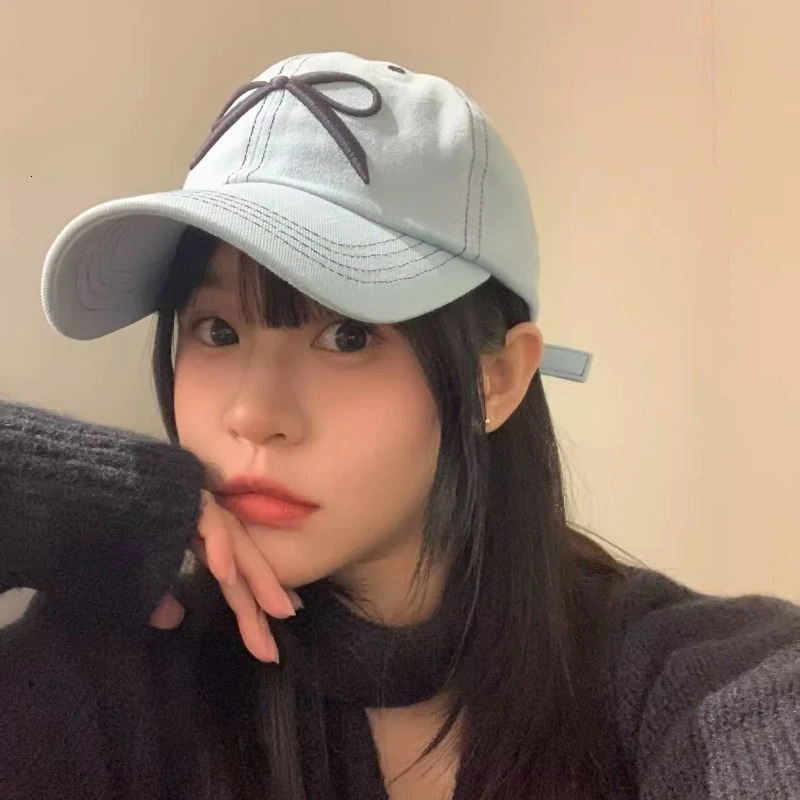 Korean Y2k Bow Embroidered Hat Suitable for Spring and Summer Travel Edition Fashionable Sweet and Beautiful Baseball Hat 241107