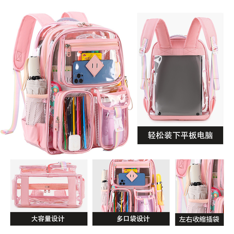2024 best-selling transparent backpack for boys girls Large capacity nylon waterproof school backpacks book Primary Schoolbags