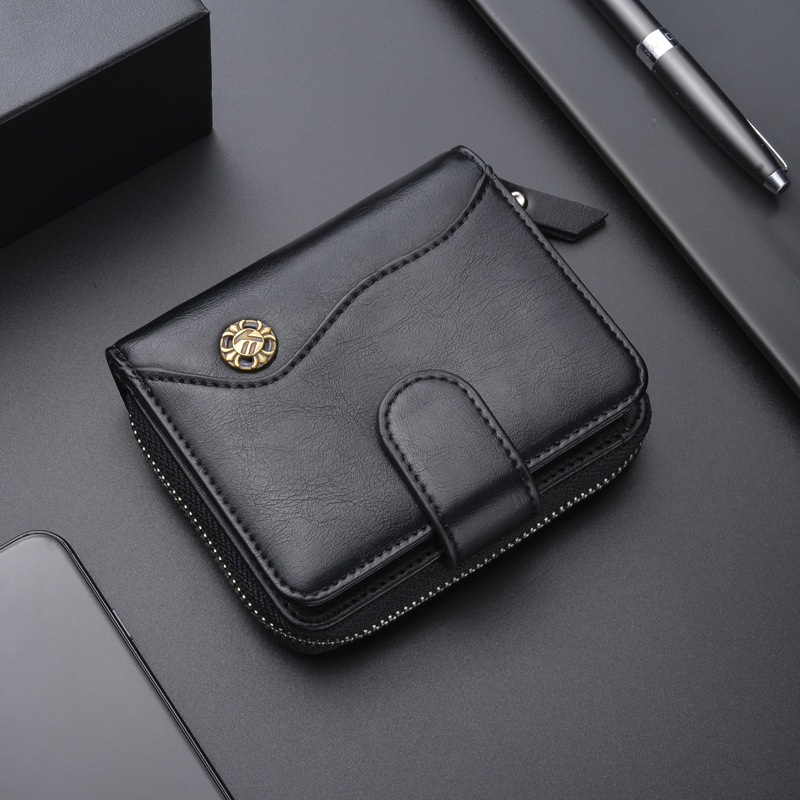 Fashion Retro Men Leather Wallets Short Money Purses Design Men Thin Wallet with Zipper Coin Bag Business Card Holder Case