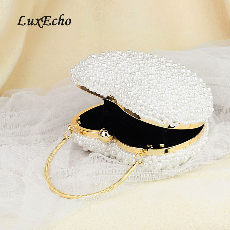 Luxecho White/ivory pearl bag women's handbags evening bag Day clutch small handbag bride Wedding party bag with handle