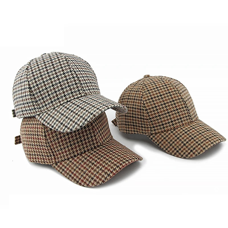 Womens Hat British Checkered Winter Mens Baseball Hat Brown Classic Hound Truck Driver Hat Gorras Para Mujer 241107