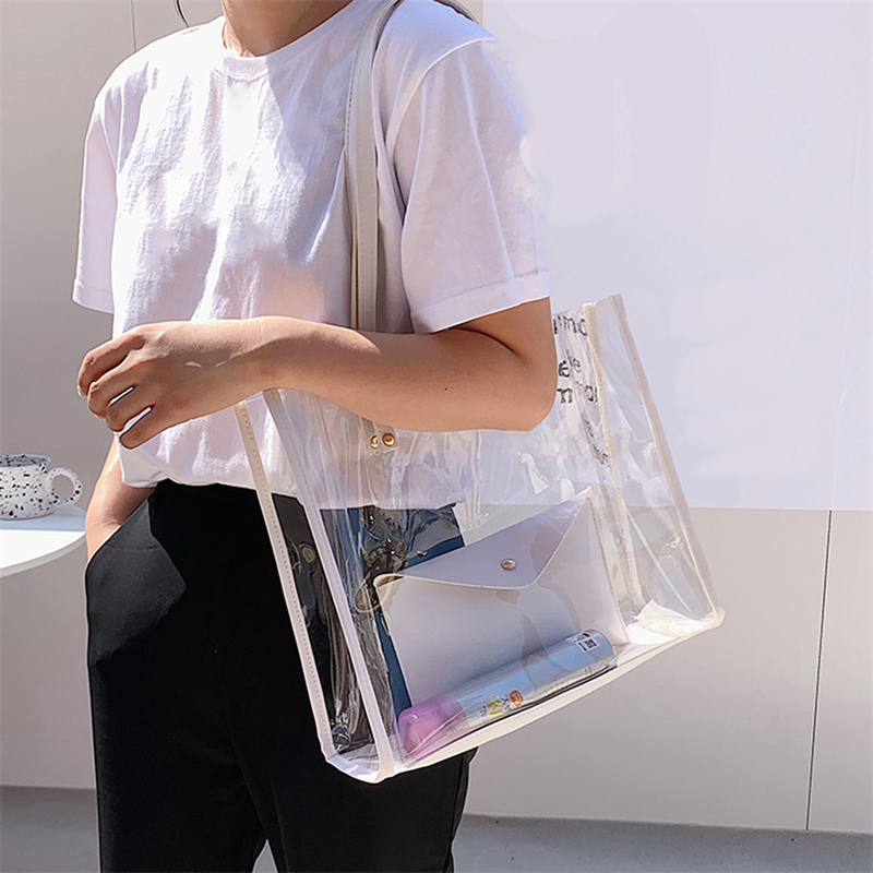 Transparent PVC Shoulder Bags For Women Waterproof Purse Handbag Fashion Jelly Large Shopping Tote High Quality Women Bag
