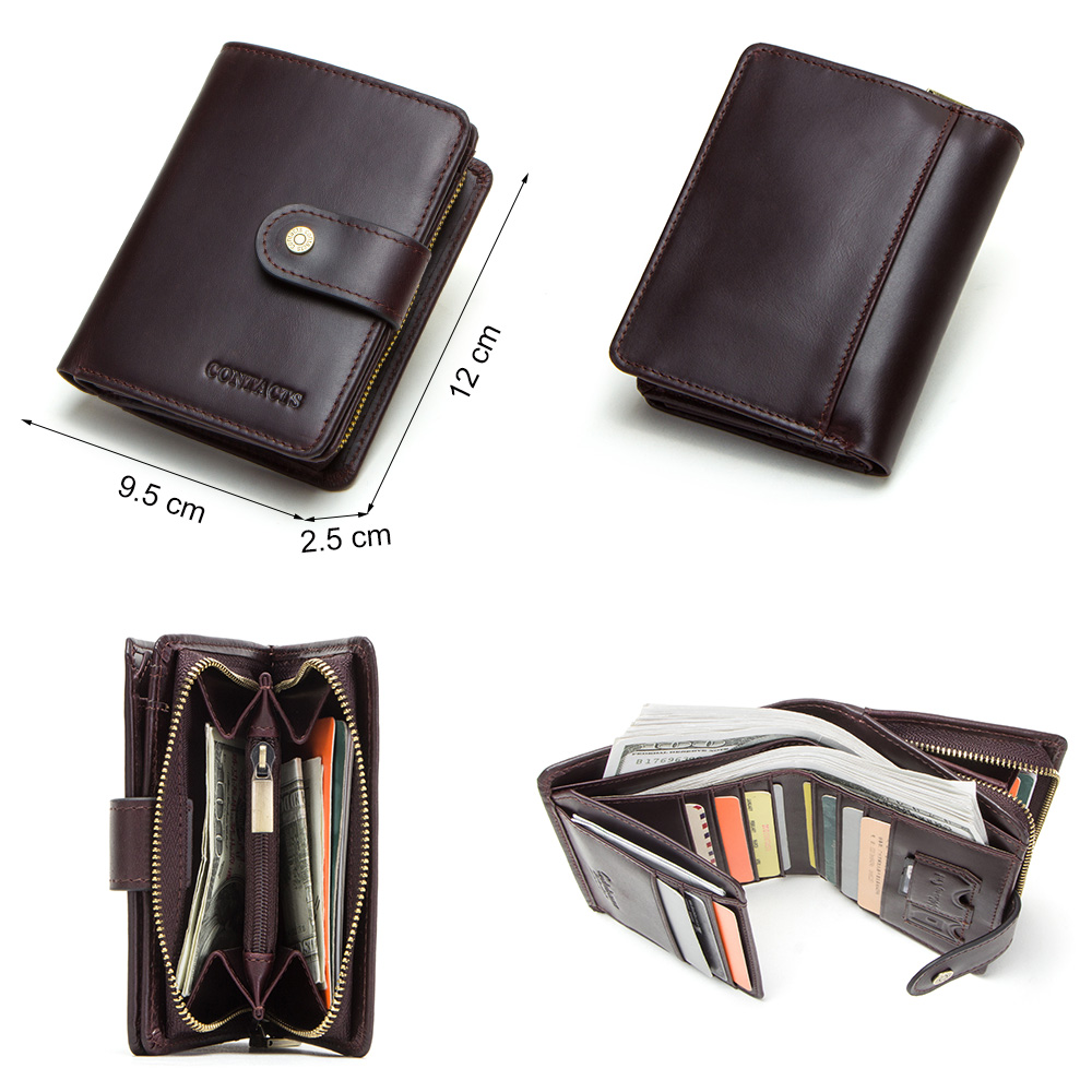 CONTACT'S genuine leather RFID men's wallet short coin purse small hasp walet partmon male short wallets men high quality cuzdan