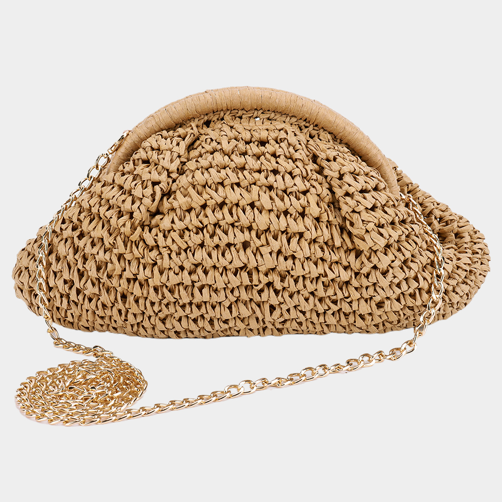 Women Straw Crossbody Bag Clutch Purse Chain Straw Shoulder Bags Handbag Dumpling Pouch Rattan Boho Summer Beach Woven Bag