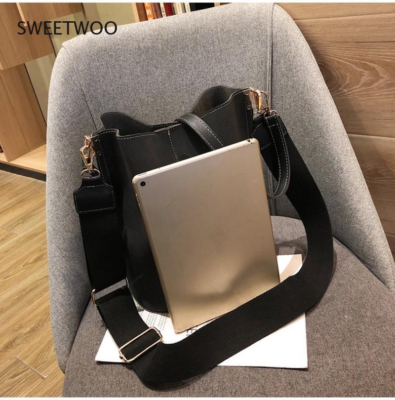 Women's Bucket Pu Shoulder Bag Large Capacity Tote Bag, Vintage, Matte, Faux Leather Handbags Female Solid Color Messenger Bags