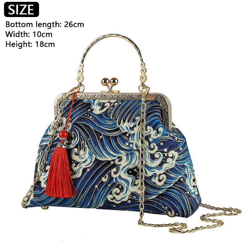 Fashion Vintage Fringe Bag Small Shell Bags Chain Women Shoulder Crossbody Bag Crane Flying Women's Handbags Purses Embroidery