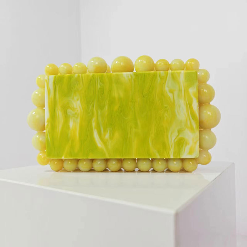 Evening Bag Acrylic Marble Crossbody Box Shoulder Bags Clutch Amber Bead Small Square Yellow Women's Cosmetic Underarm Handbags