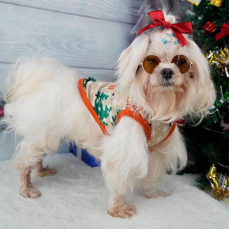 Merry Shirt Fashion Dogs Christmas Tree Skirt And Vest Girl Dog Holiday Dress Lightweight Puppy Clothes Pet