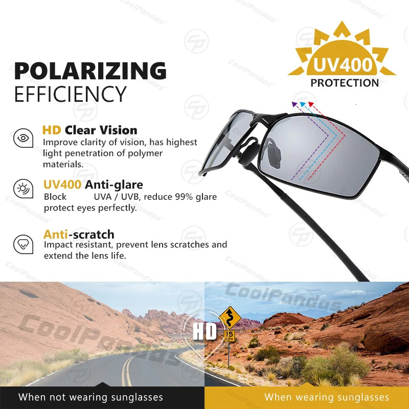 CoolPandas Classic Square Pochromic Sunglasses Mens Chameleon Womens Sunglasses Anti Driving Oculos de Sol 241106