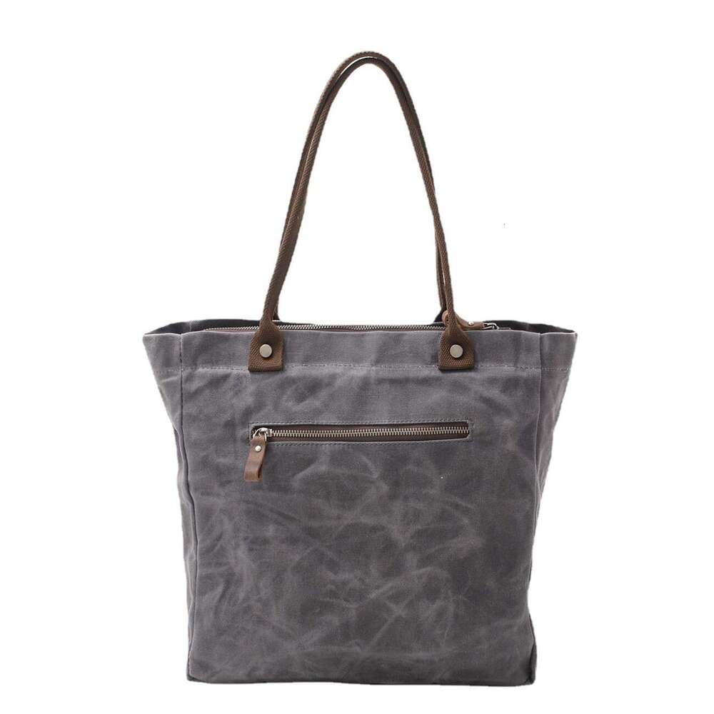 OLOEY Korean Fashion New Arrival Oil Wax Canvas Women's Simple Waterproof Cloth Retro Contrast Shoulder Bag Portable Shopping