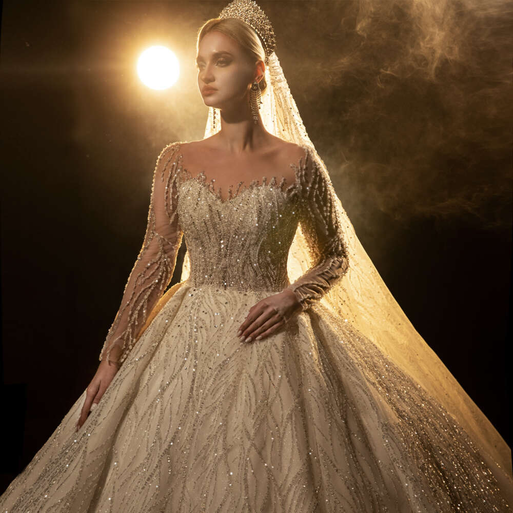 Long Sleeve Glitter Mermaid Wedding Dress