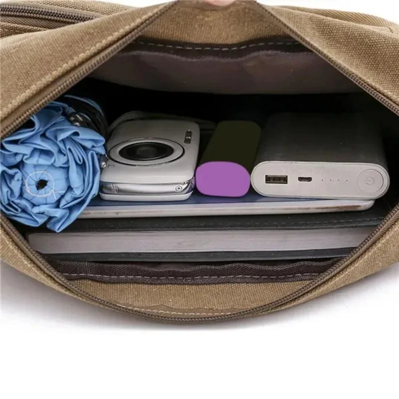 Mens Fashion Canvas Shoulder Bag Large Capacity Multilayer Messenger Student Travel Casual 241106