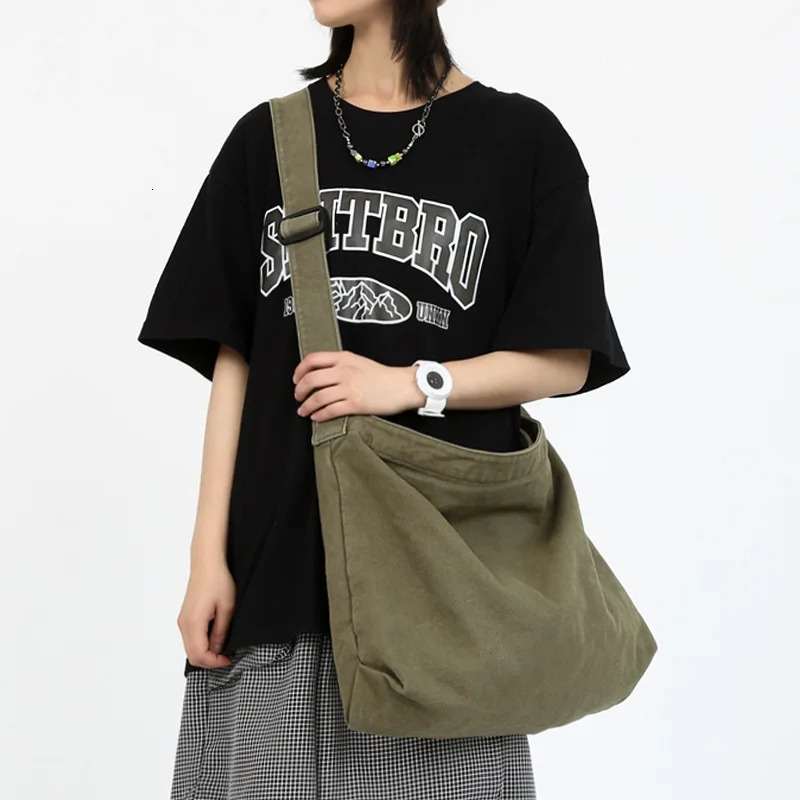 Simple Messenger Bags Artistic Washed Women Oblique Straddle Canvas Bag Large Capacity Student Shoulder Leisure Shopping 241106