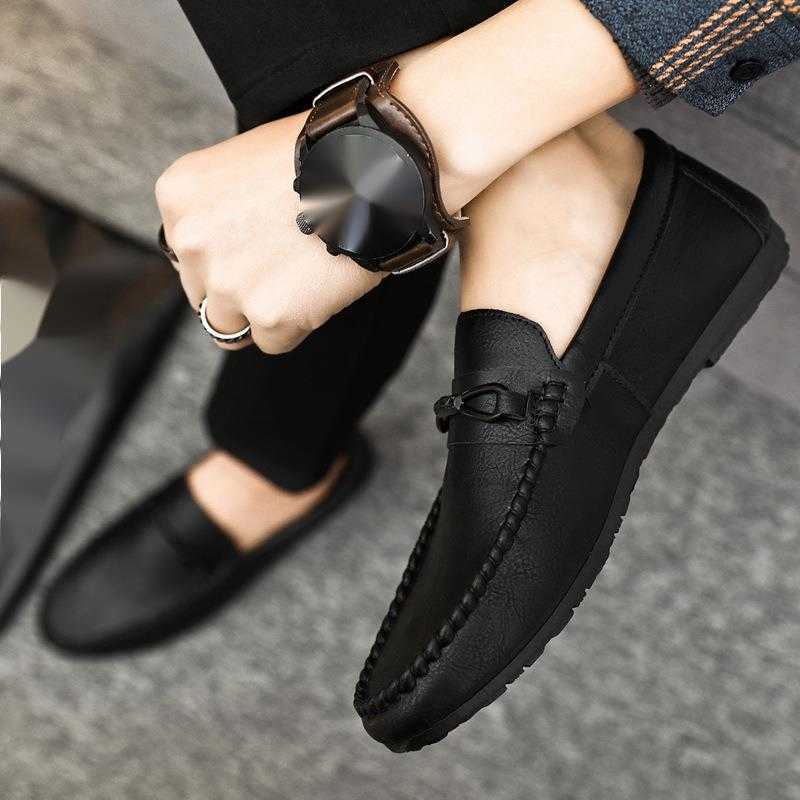CMM Summer New Loafer Shoes Mens Korean One Step Lazy Breathable Driving Mens Casual Leather Shoes Mens Soft Bottom