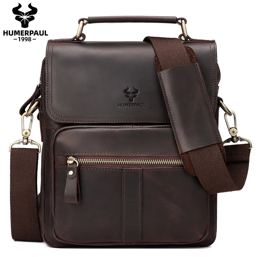 Crazy Horse Leather Mens Shoulder Bag Vintage Messenger Bags Bolsos Male Crossbody Mans Quality Handbag Sling Travel 241106