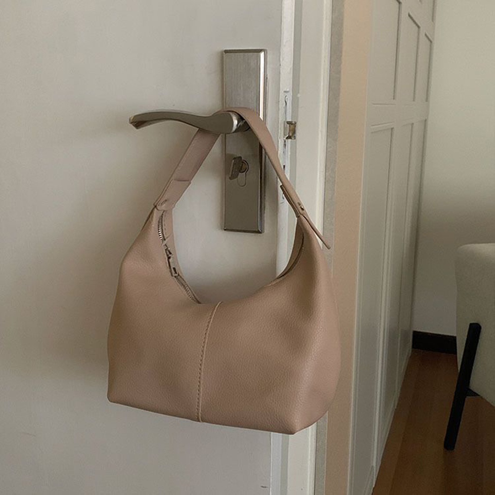 Women Retro Shoulder Bag PU Leather Simple Shoulder Purse Solid Color Casual Armpit Handbag Female Commute Bag