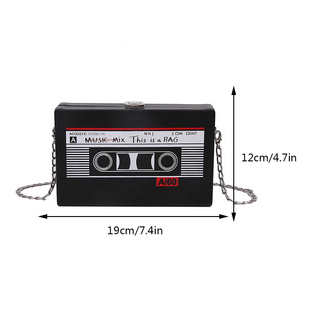 Women Cute Sling Bag Radio Shape Vintage Satchel Bag PU Leather Tape Recorder Print for Women Teen Girls