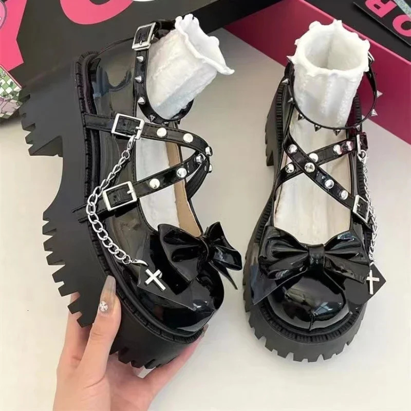 Womens Mary Jane Shoes Lolita Solid Color Spring Selling Fashion Bow Outdoor Thick Matching Anti slip Womens Shoes 241106
