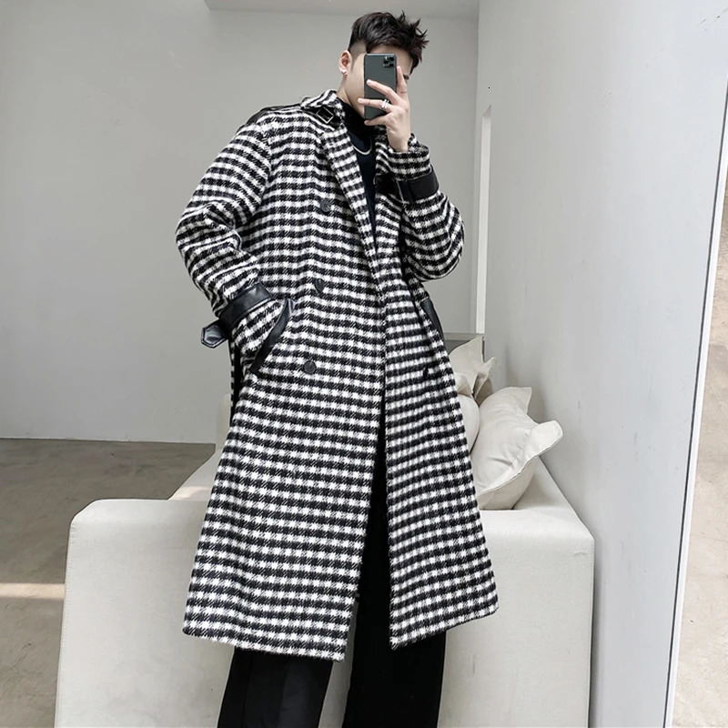 LUZHENs mens long wool coat is elegant high-quality casual and trendy. It features a checkered pattern for autumn mens wear in South Korea with a size