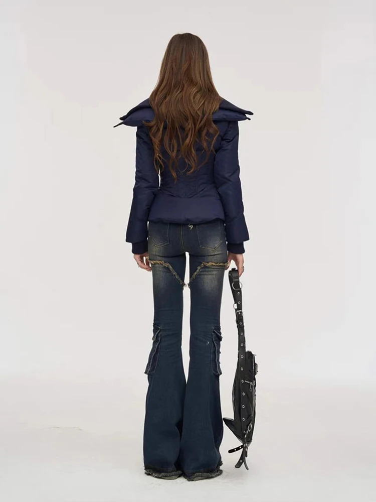 TWOTWINSTYLE Solid Weight Loss Warm Jacket for Women Flip Collar Long Sleeve Patch Work Zipper Casual Jacket for Women Fashion Winter 241107