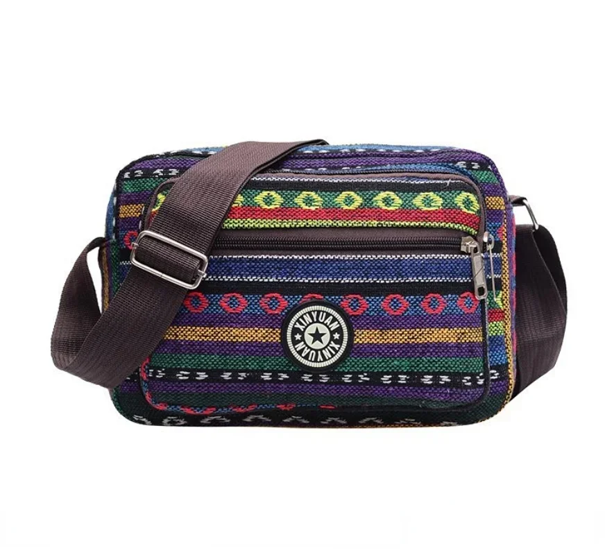 Multi Layer Messenger Bag Women 2024 Striped Canvas Single Bag Woman Mobile Phone Crossbody Bag Nylon Oxford Shoudler Bag