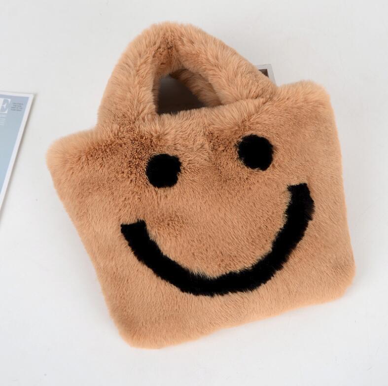 Women's Soft Plush Handbag Fashion Autumn Winter Pink Cartoon Plush Shoulder Messenger Bag Cute selling cute smiley bag femme