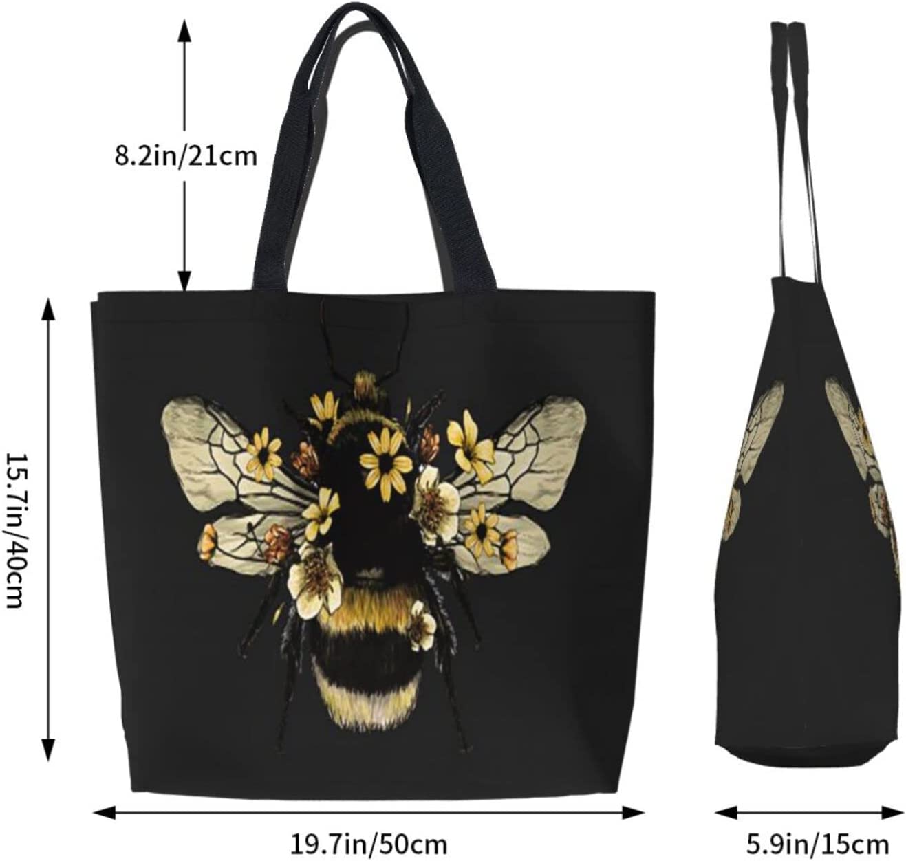 Bee Black Reusable Grocery Bags - Tote Bag for Women Casual Shoulder Bag Foldable Large Shopping Bag