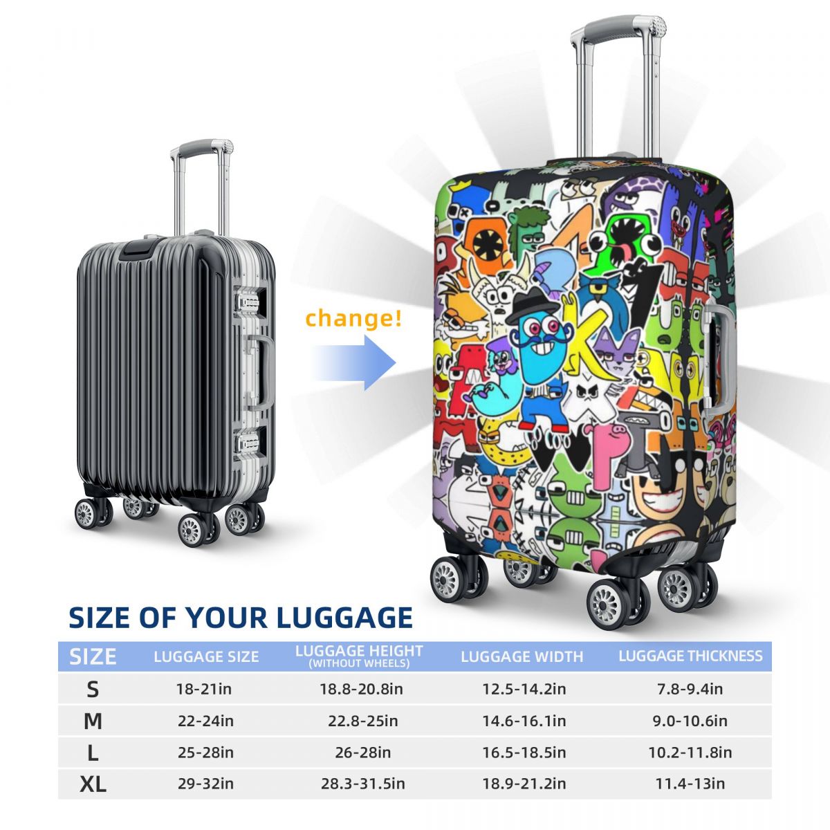 Game Alphabet Lore Suitcase Cover Cartoon Holiday Cruise Trip Strectch Luggage Case Protection