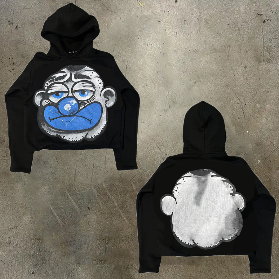 New Y2K Harajuku Hoodie Hip Hop Cartoon Print Black Oversize Pullover Gothic Men And Women Fashion Casual Loose Sweatshirt R241107