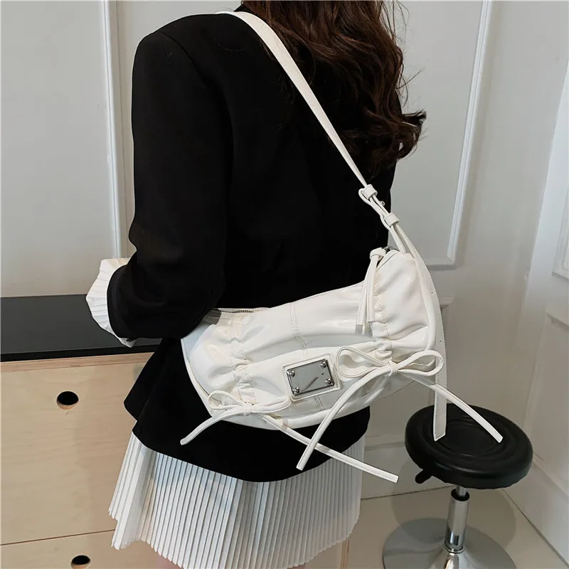 Korean Fashion Designer Shoulder Bag Lace Up Bow Bags for Women 2024 New Bolsas Mujer Drawstring Bolsos Underarm Sac De Femme